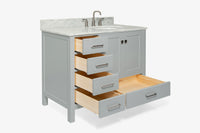 Ariel cambridge(42"&43") in. right offset oval single sink vanity with  marble (0.75",1.5"& 2") in countertop