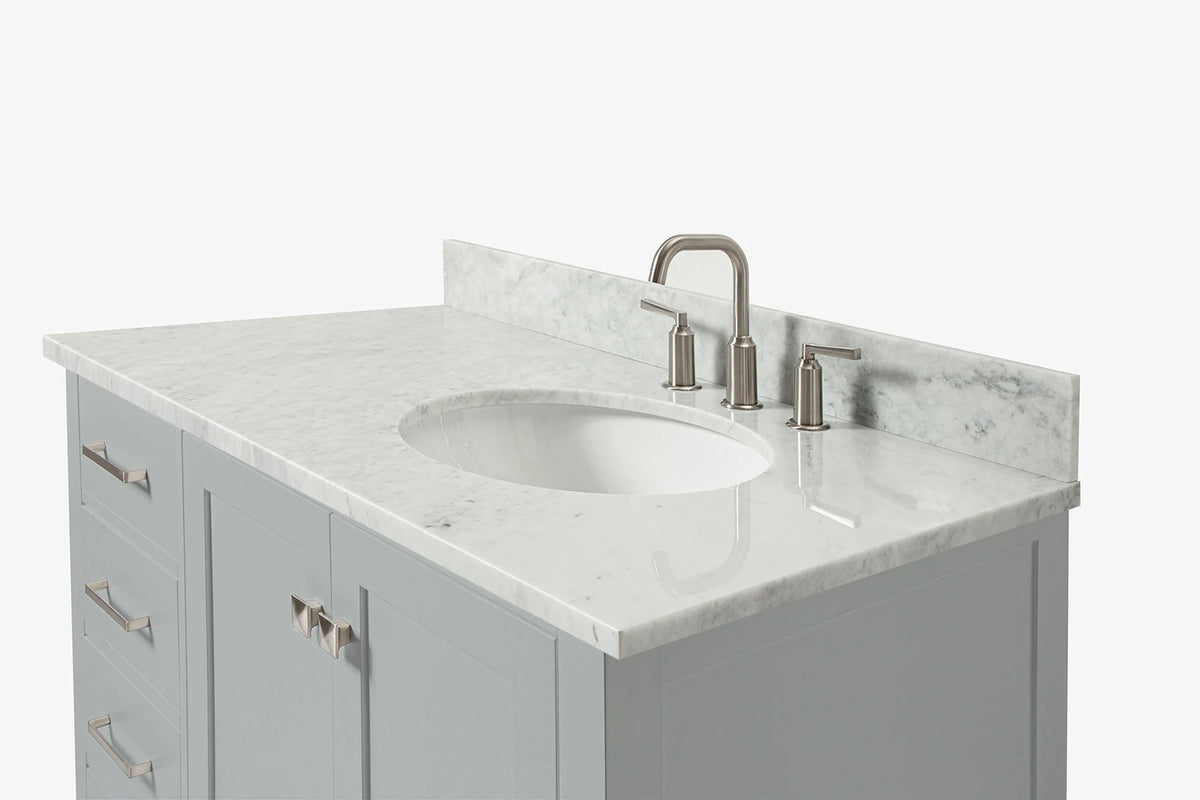 Ariel cambridge(42"&43") in. right offset oval single sink vanity with  marble (0.75",1.5"& 2") in countertop