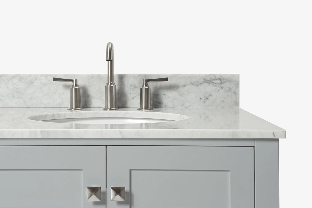 Ariel cambridge(42"&43") in. right offset oval single sink vanity with  marble (0.75",1.5"& 2") in countertop