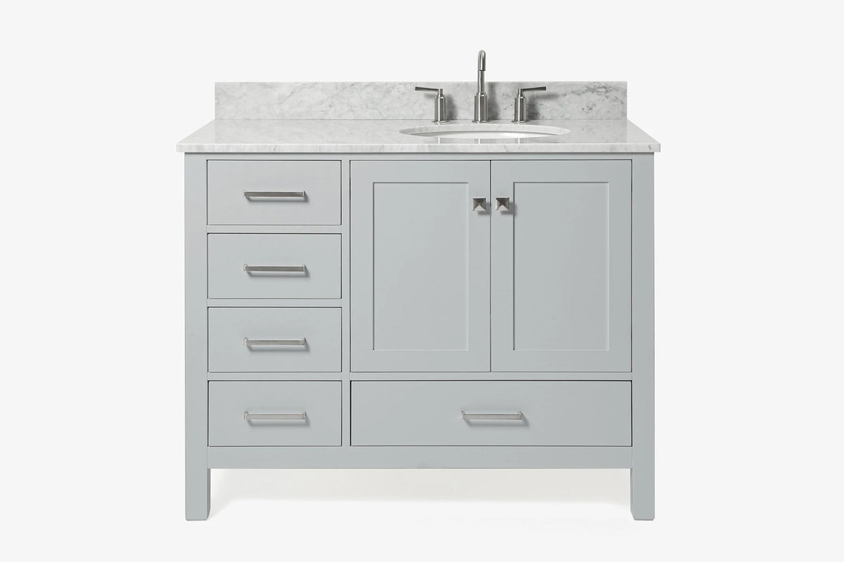 Ariel cambridge(42"&43") in. right offset oval single sink vanity with  marble (0.75",1.5"& 2") in countertop