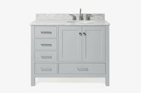 Ariel cambridge(42"&43") in. right offset oval single sink vanity with  marble (0.75",1.5"& 2") in countertop