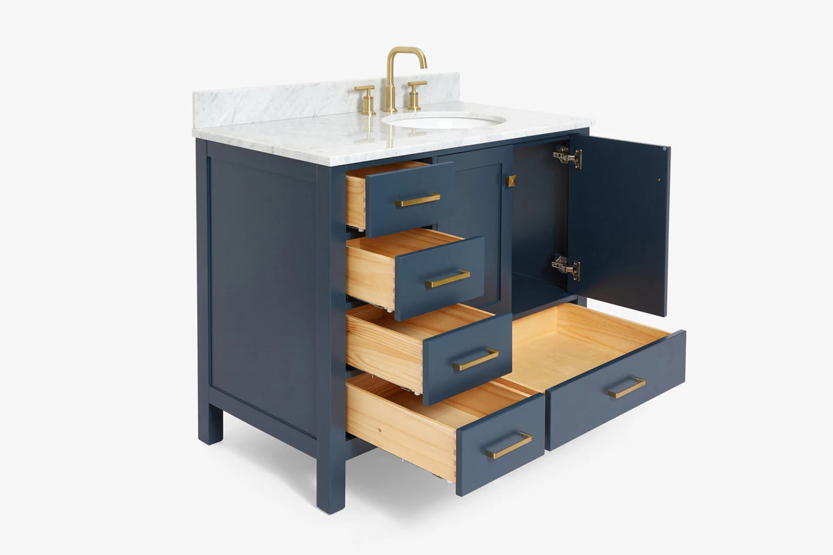 Ariel cambridge(42"&43") in. right offset oval single sink vanity with  marble (0.75",1.5"& 2") in countertop
