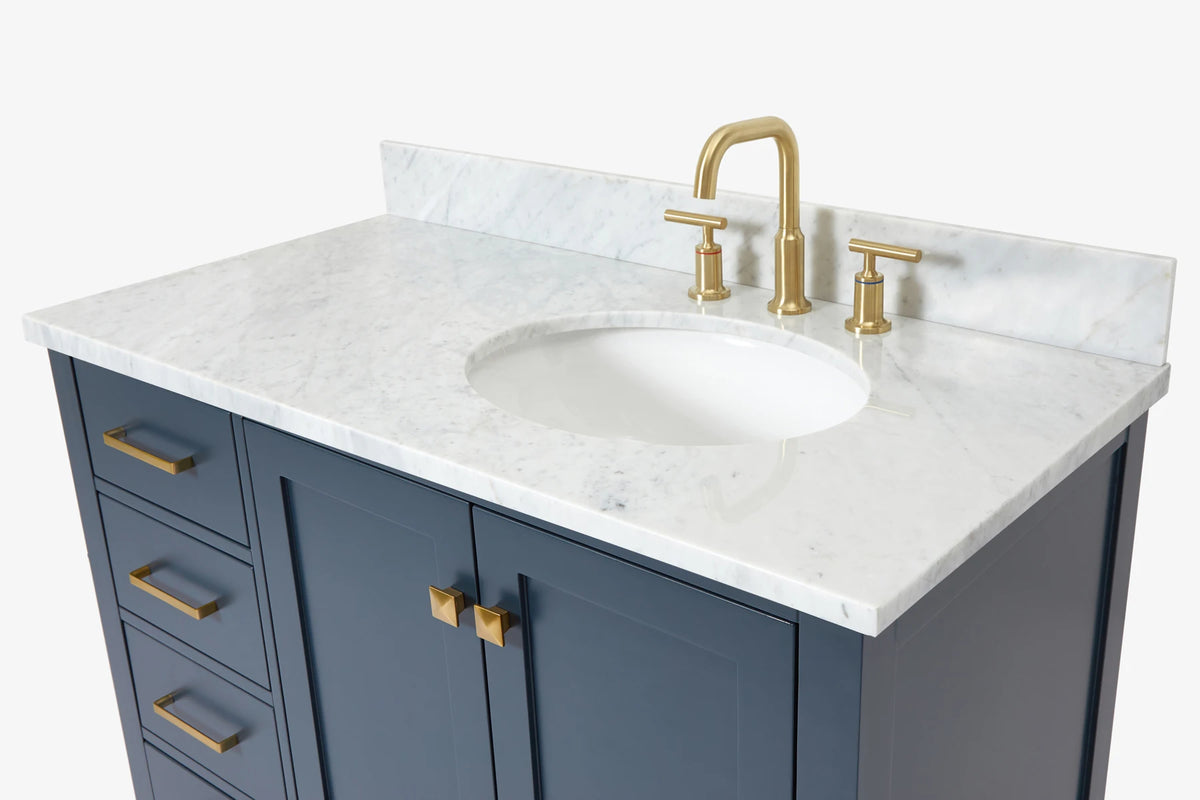 Ariel cambridge(42"&43") in. right offset oval single sink vanity with  marble (0.75",1.5"& 2") in countertop