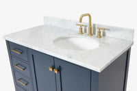 Ariel cambridge(42"&43") in. right offset oval single sink vanity with  marble (0.75",1.5"& 2") in countertop
