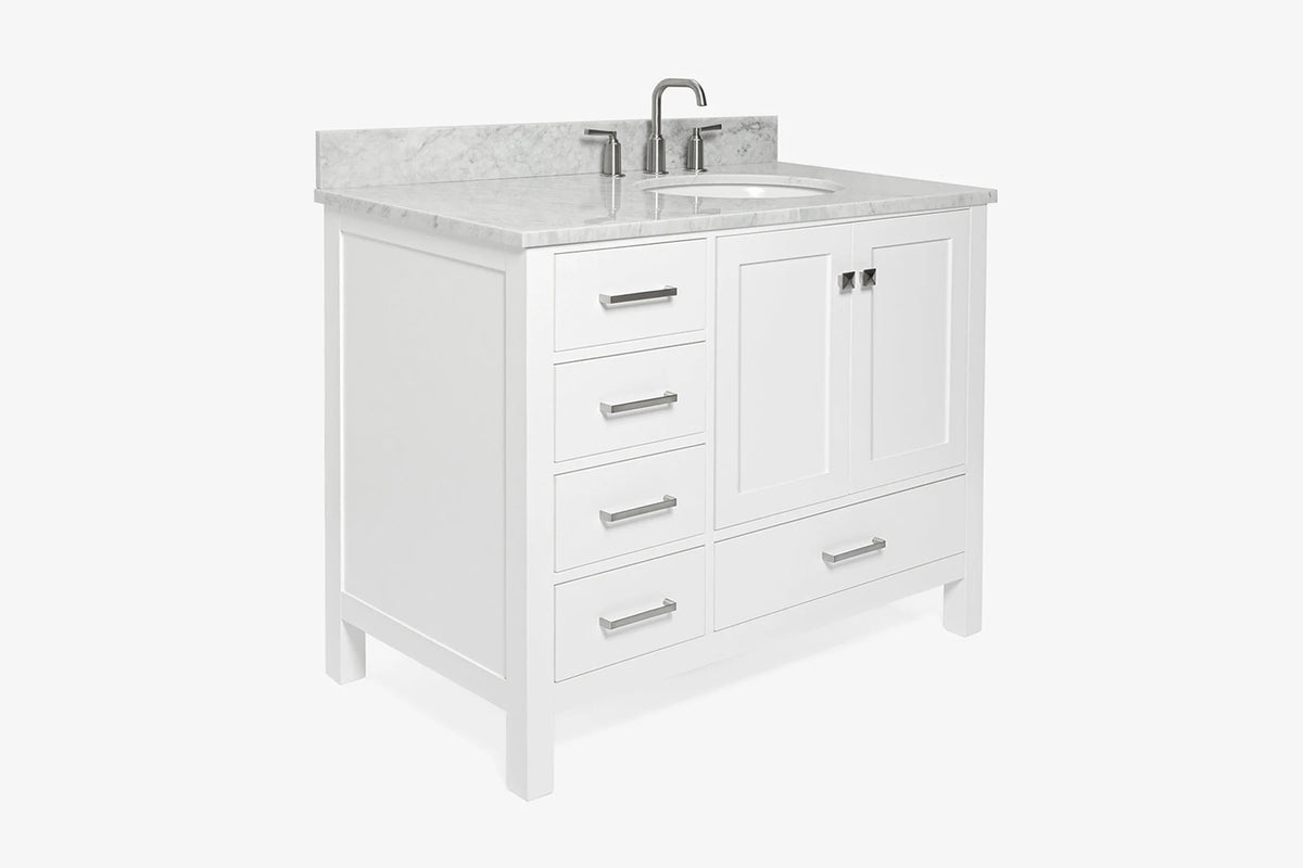 Ariel cambridge(42"&43") in. right offset oval single sink vanity with  marble (0.75",1.5"& 2") in countertop