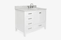 Ariel cambridge(42"&43") in. right offset oval single sink vanity with  marble (0.75",1.5"& 2") in countertop