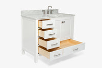 Ariel cambridge(42"&43") in. right offset oval single sink vanity with  marble (0.75",1.5"& 2") in countertop