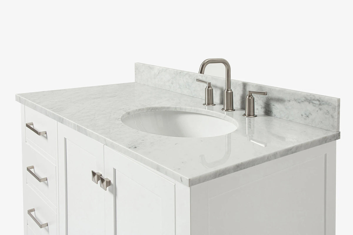 Ariel cambridge(42"&43") in. right offset oval single sink vanity with  marble (0.75",1.5"& 2") in countertop