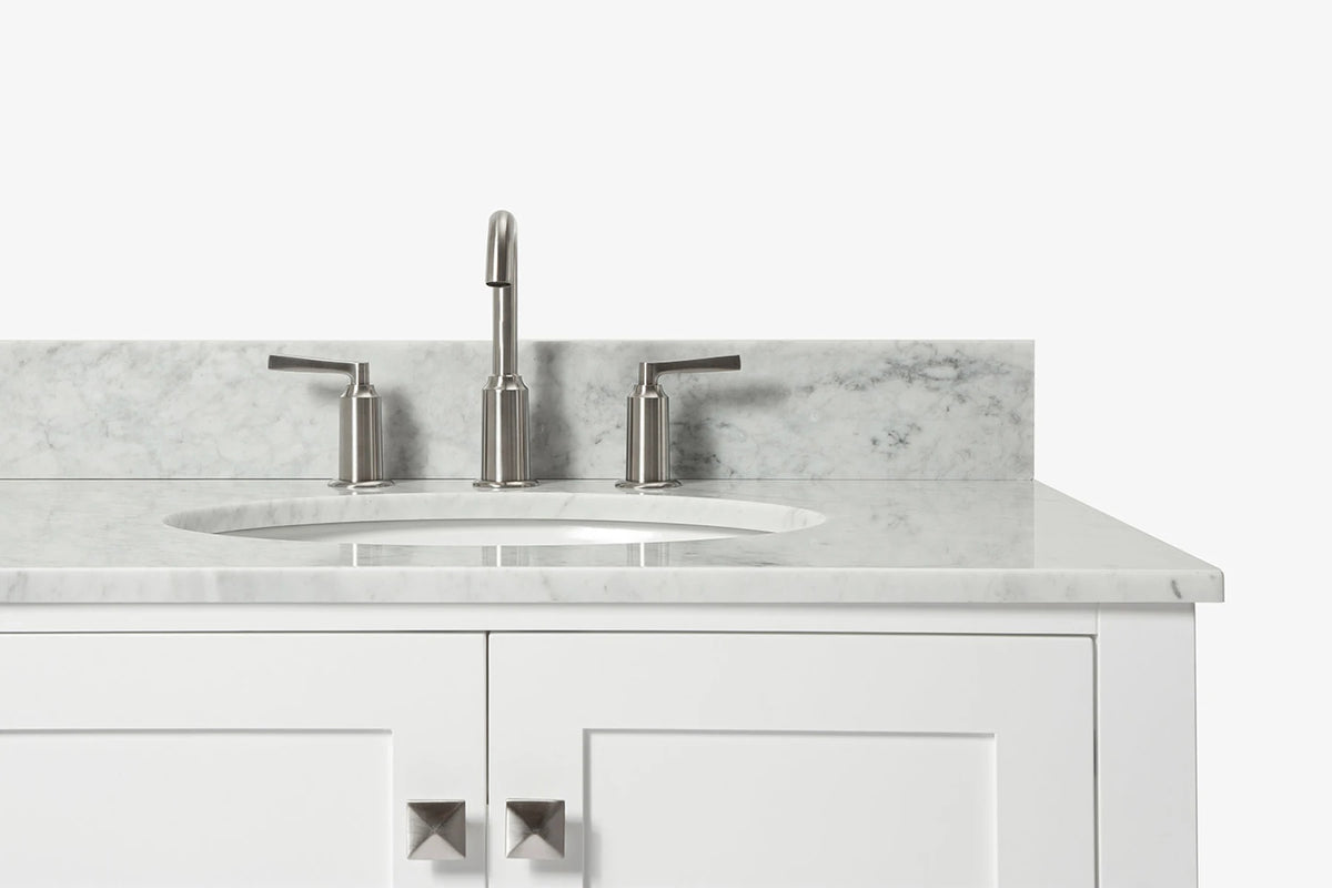 Ariel cambridge(42"&43") in. right offset oval single sink vanity with  marble (0.75",1.5"& 2") in countertop