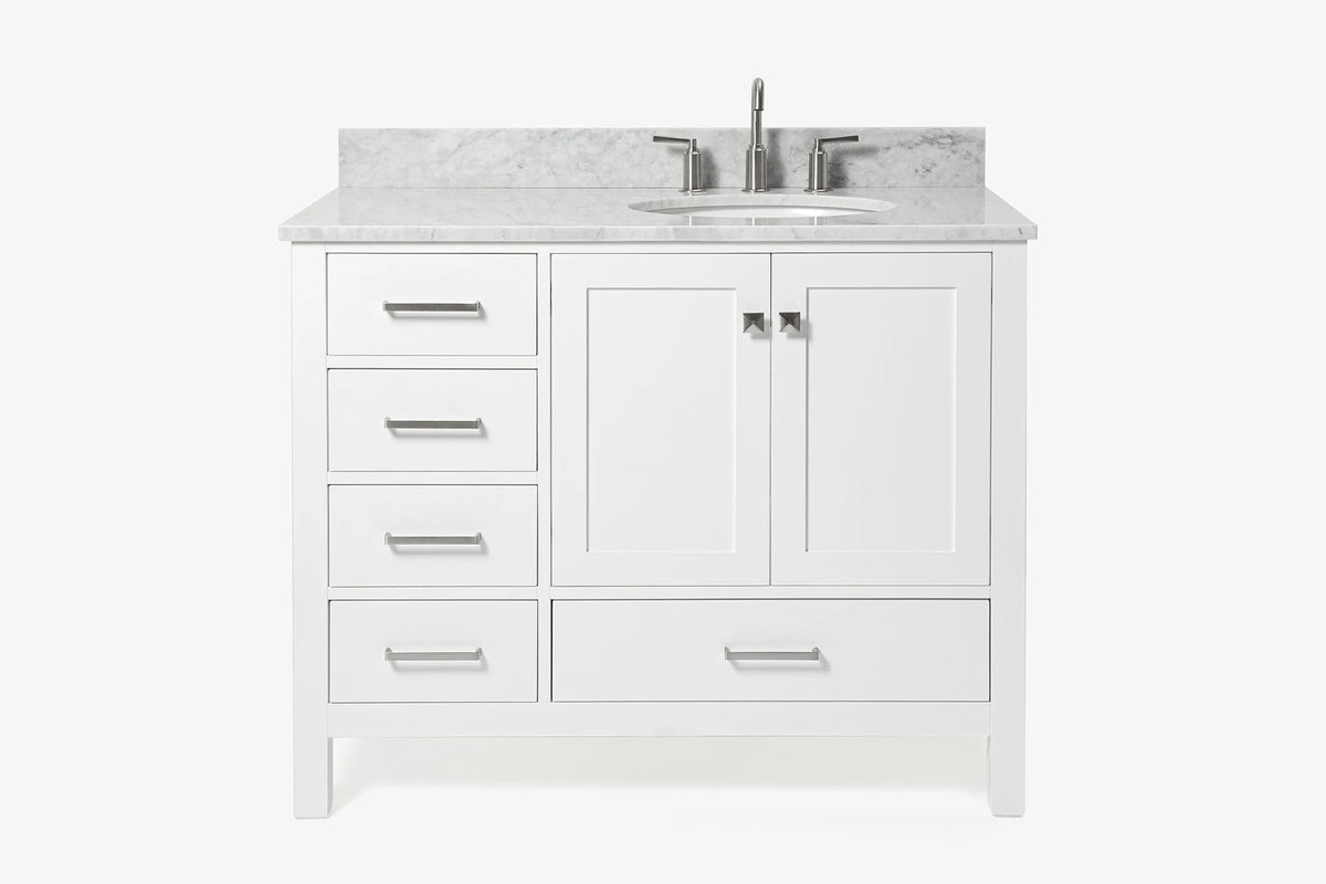 Ariel cambridge(42"&43") in. right offset oval single sink vanity with  marble (0.75",1.5"& 2") in countertop