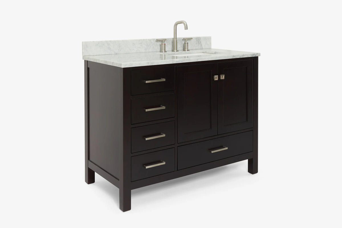 Ariel cambridge (43 inch, 42 inch) right offset single rectangular sink bathroom vanity with marble countertop (0.75 inch, 1.5 inch, 2 inch).