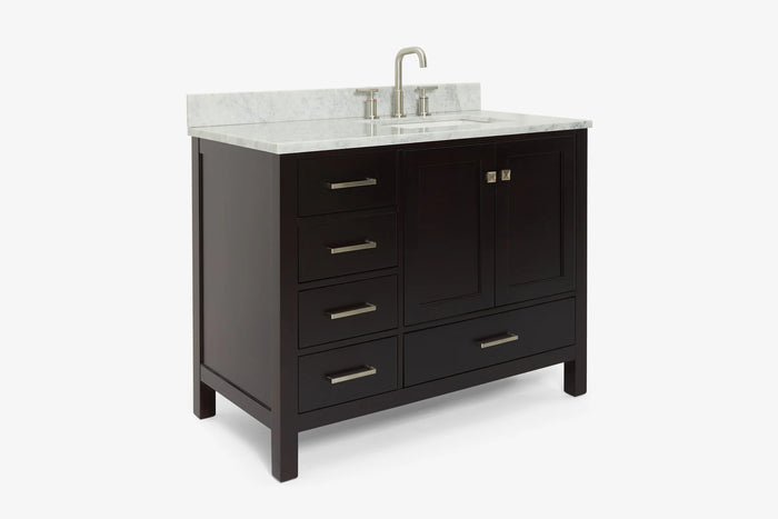 Ariel cambridge (43 inch, 42 inch) right offset single rectangular sink bathroom vanity with marble countertop (0.75 inch, 1.5 inch, 2 inch).