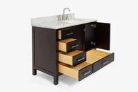 Ariel cambridge (43 inch, 42 inch) right offset single rectangular sink bathroom vanity with marble countertop (0.75 inch, 1.5 inch, 2 inch).