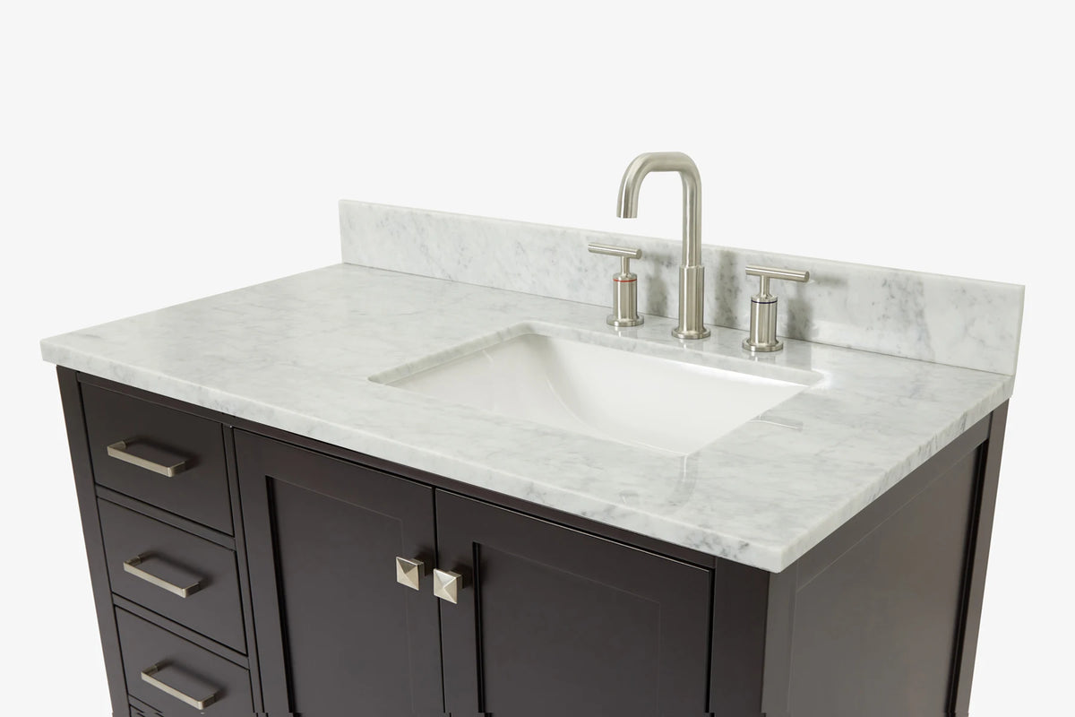 Ariel cambridge (43 inch, 42 inch) right offset single rectangular sink bathroom vanity with marble countertop (0.75 inch, 1.5 inch, 2 inch).