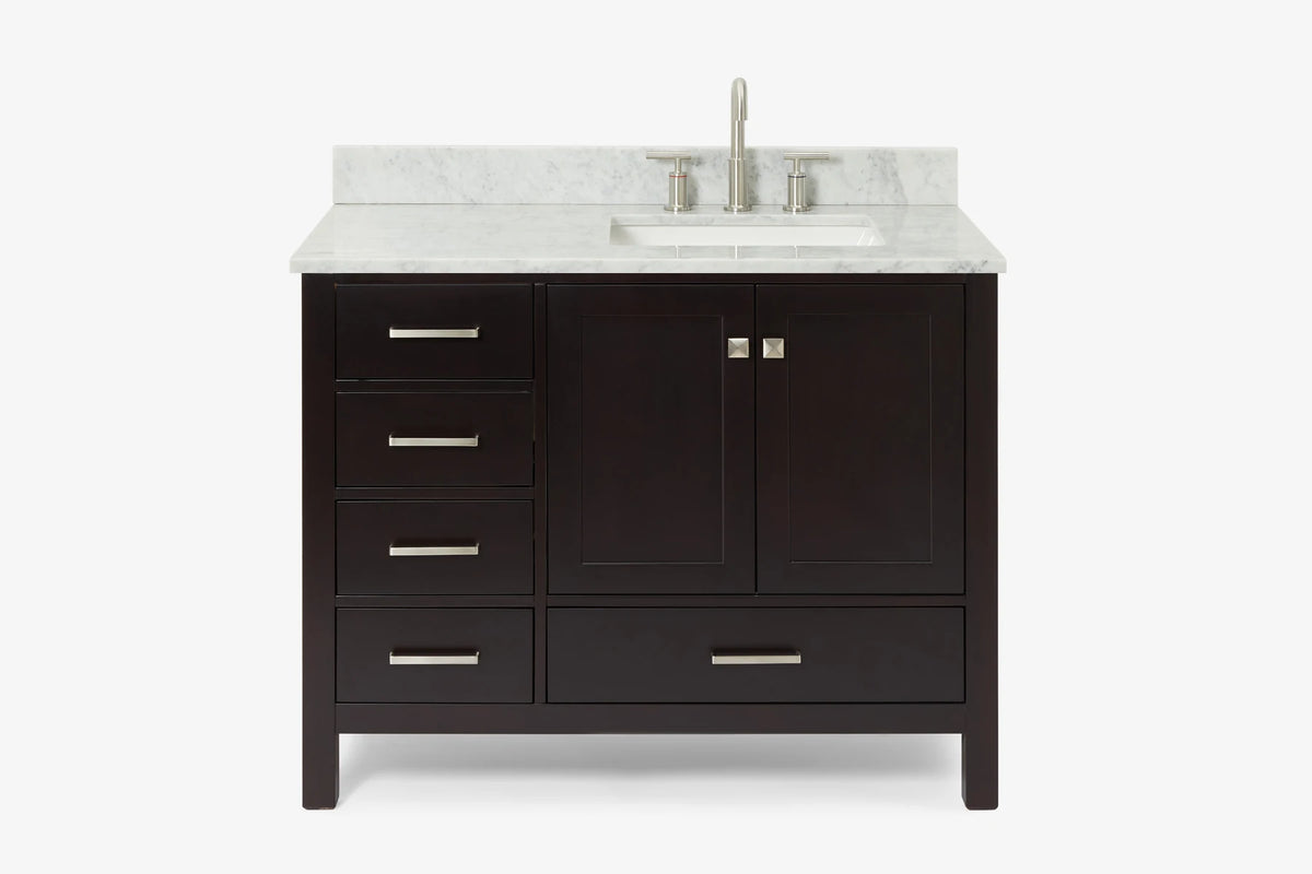 Ariel cambridge (43 inch, 42 inch) right offset single rectangular sink bathroom vanity with marble countertop (0.75 inch, 1.5 inch, 2 inch).