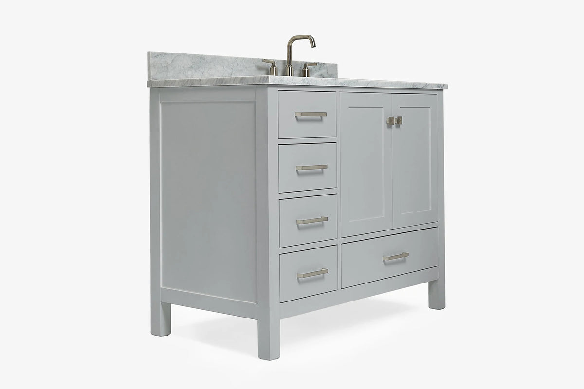 Ariel cambridge (43 inch, 42 inch) right offset single rectangular sink bathroom vanity with marble countertop (0.75 inch, 1.5 inch, 2 inch).