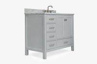 Ariel cambridge (43 inch, 42 inch) right offset single rectangular sink bathroom vanity with marble countertop (0.75 inch, 1.5 inch, 2 inch).