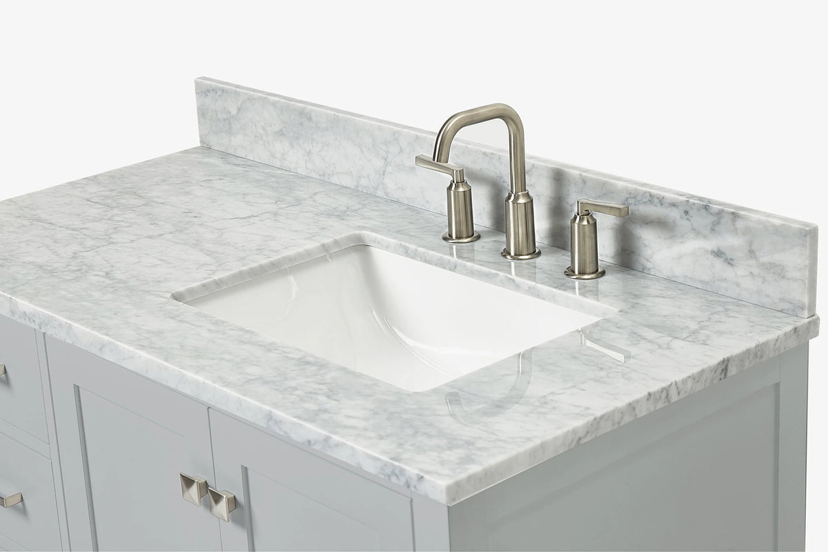 Ariel cambridge (43 inch, 42 inch) right offset single rectangular sink bathroom vanity with marble countertop (0.75 inch, 1.5 inch, 2 inch).