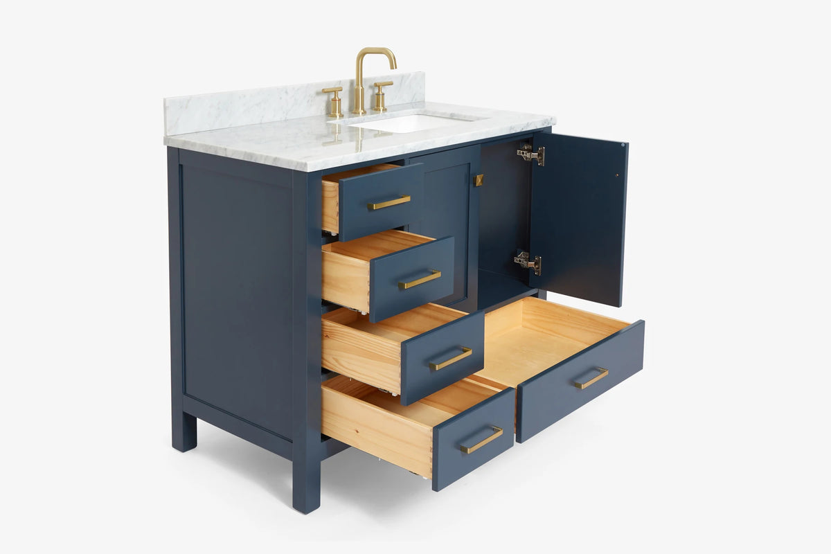 Ariel cambridge (43 inch, 42 inch) right offset single rectangular sink bathroom vanity with marble countertop (0.75 inch, 1.5 inch, 2 inch).