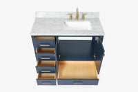 Ariel cambridge (43 inch, 42 inch) right offset single rectangular sink bathroom vanity with marble countertop (0.75 inch, 1.5 inch, 2 inch).