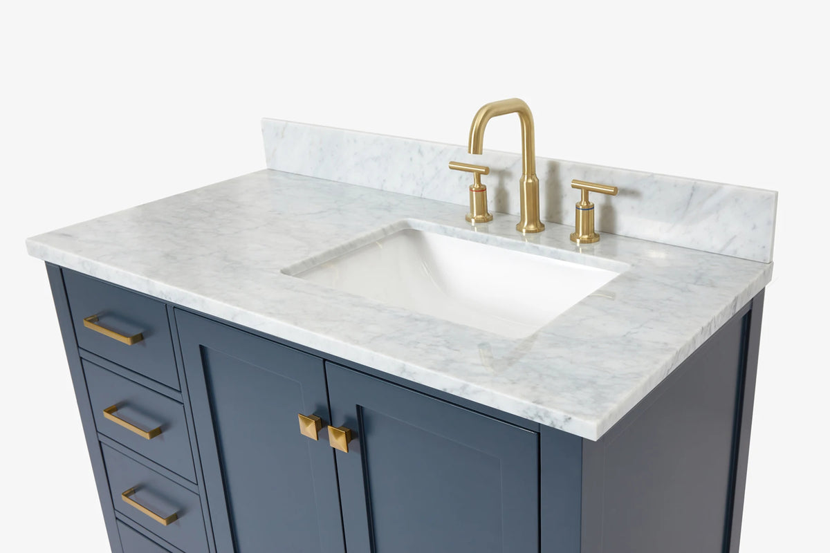 Ariel cambridge (43 inch, 42 inch) right offset single rectangular sink bathroom vanity with marble countertop (0.75 inch, 1.5 inch, 2 inch).