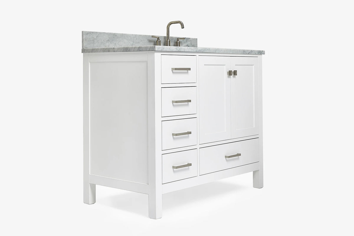 Ariel cambridge (43 inch, 42 inch) right offset single rectangular sink bathroom vanity with marble countertop (0.75 inch, 1.5 inch, 2 inch).