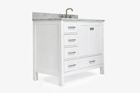 Ariel cambridge (43 inch, 42 inch) right offset single rectangular sink bathroom vanity with marble countertop (0.75 inch, 1.5 inch, 2 inch).