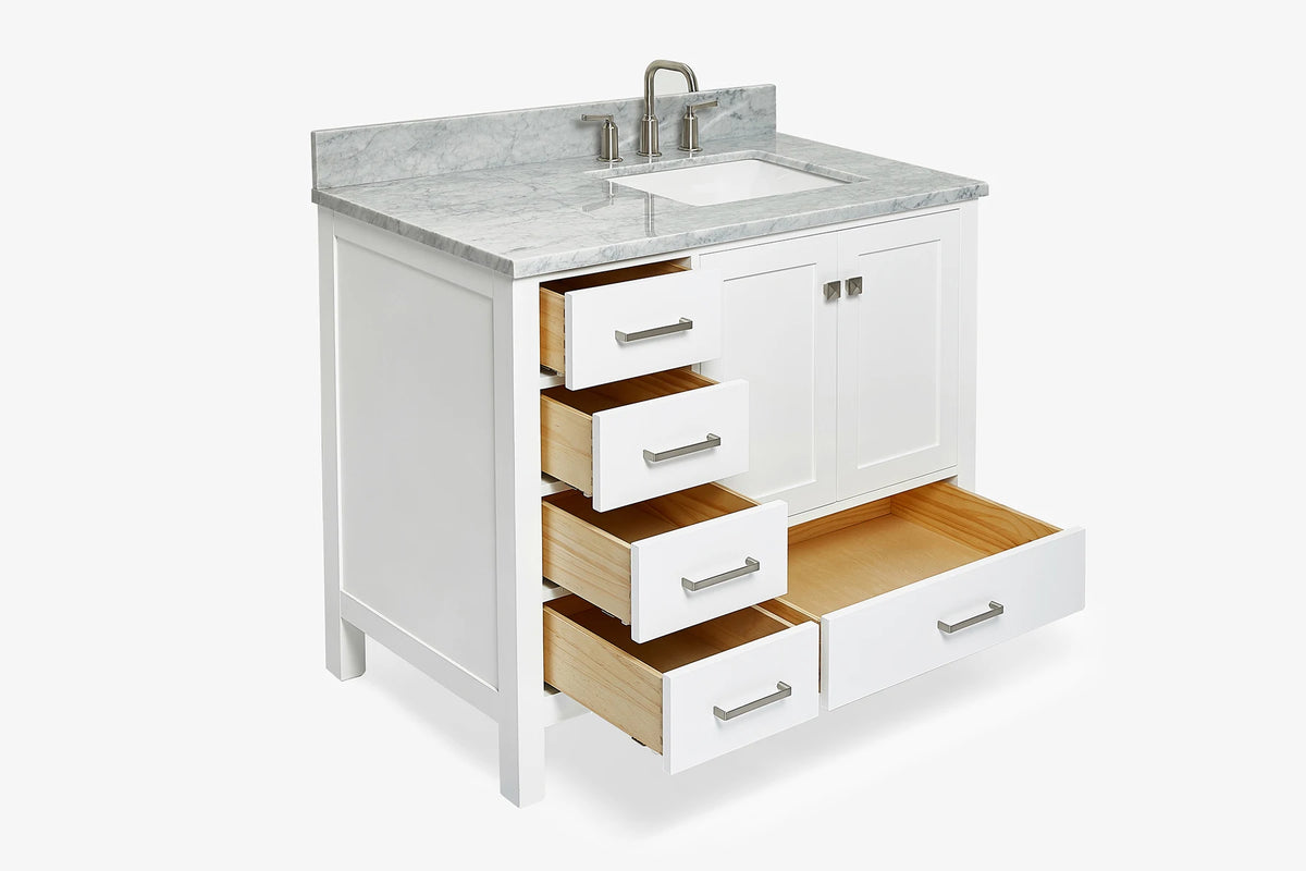 Ariel cambridge (43 inch, 42 inch) right offset single rectangular sink bathroom vanity with marble countertop (0.75 inch, 1.5 inch, 2 inch).