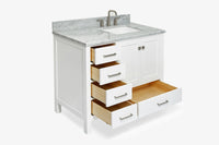 Ariel cambridge (43 inch, 42 inch) right offset single rectangular sink bathroom vanity with marble countertop (0.75 inch, 1.5 inch, 2 inch).