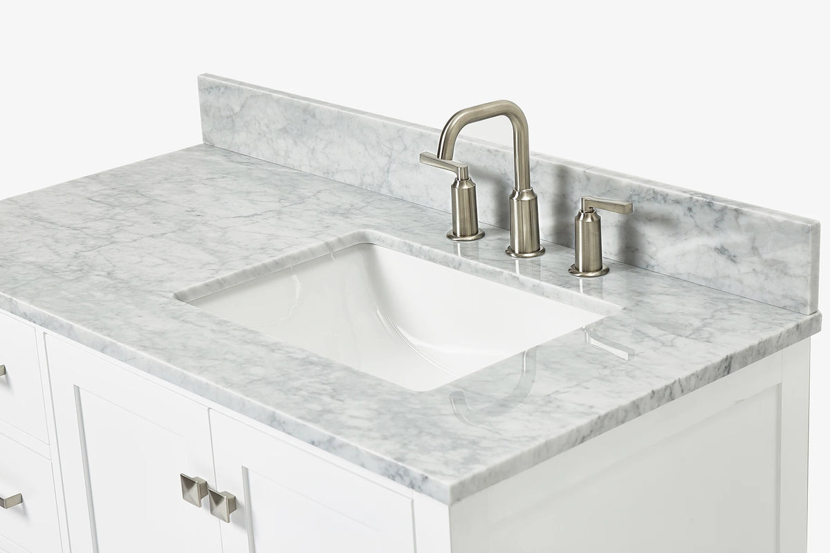 Ariel cambridge (43 inch, 42 inch) right offset single rectangular sink bathroom vanity with marble countertop (0.75 inch, 1.5 inch, 2 inch).