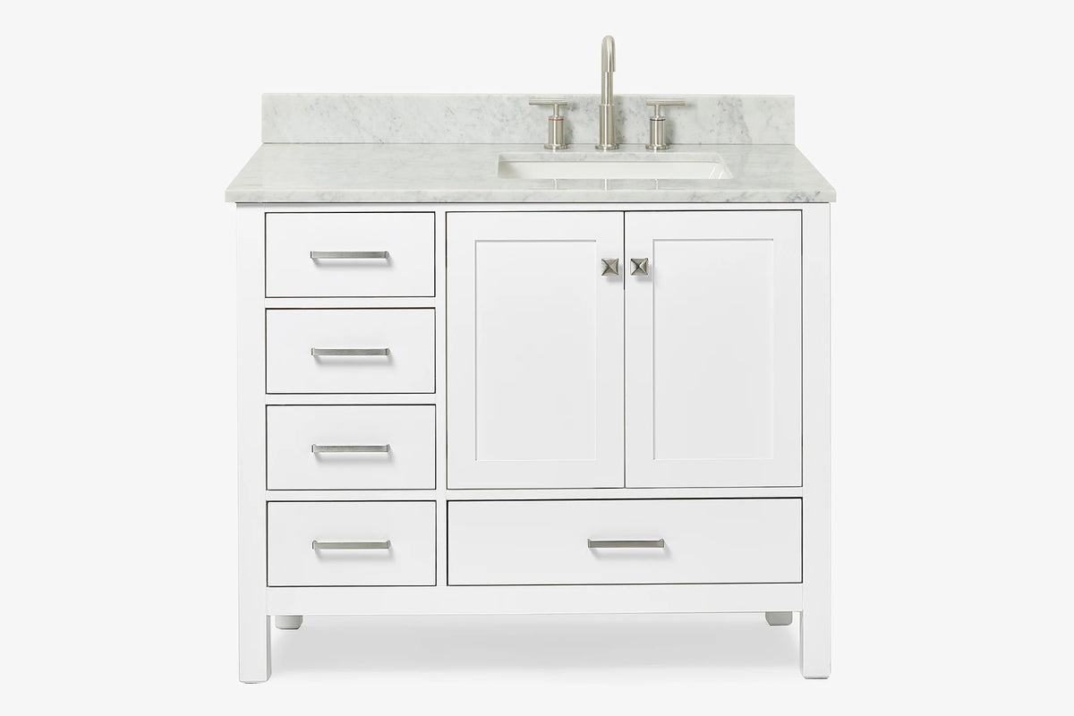 Ariel cambridge (43 inch, 42 inch) right offset single rectangular sink bathroom vanity with marble countertop (0.75 inch, 1.5 inch, 2 inch).