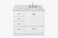 Ariel cambridge (43 inch, 42 inch) right offset single rectangular sink bathroom vanity with marble countertop (0.75 inch, 1.5 inch, 2 inch).