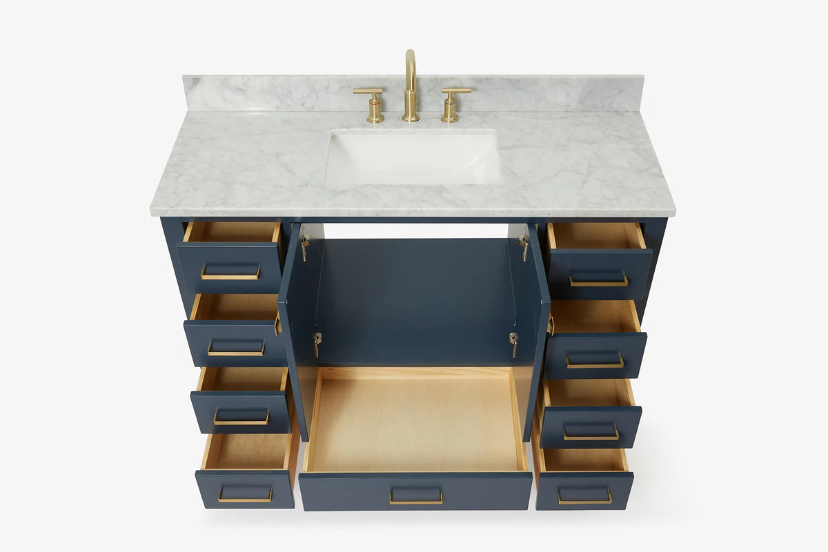 Ariel cambridge( 48"& 49") single rectangle sink  Bathroom vanity with carrara  marble (0.75 in, 1.5 in, 2 in) countertop