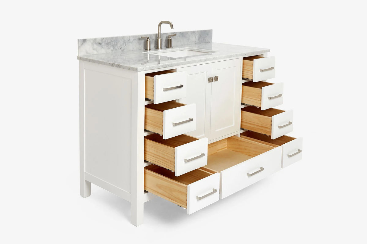 Ariel cambridge( 48"& 49") single rectangle sink  Bathroom vanity with carrara  marble (0.75 in, 1.5 in, 2 in) countertop