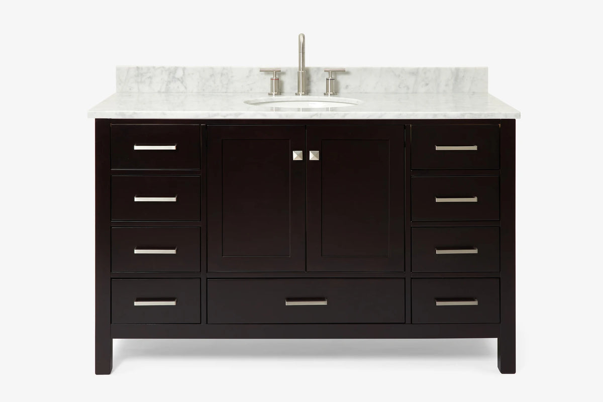 Ariel cambridge (54-55) in. single oval sink vanity with (0.75,1.5,2) in countertop