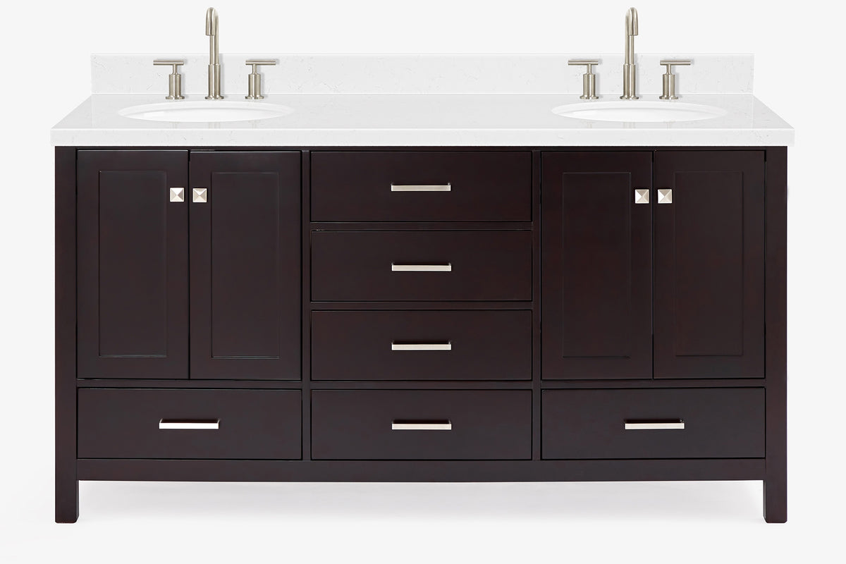Ariel cambridge (66"&67") in double oval sink bathroom vanity with marble countertop (0.75" & 1.5").