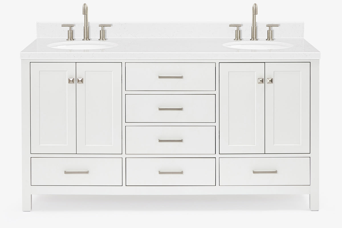 Ariel cambridge (66"&67") in double oval sink bathroom vanity with marble countertop (0.75" & 1.5").