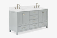 Ariel cambridge 66 inch double rectangle sink bathroom vanity with carrara white quartz countertop 1.5 edge in grey