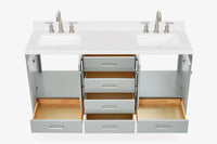 Ariel cambridge 66 inch double rectangle sink bathroom vanity with carrara white quartz countertop 1.5 edge in grey
