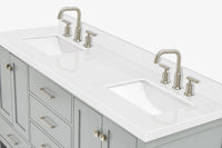 Ariel cambridge 66 inch double rectangle sink bathroom vanity with carrara white quartz countertop 1.5 edge in grey
