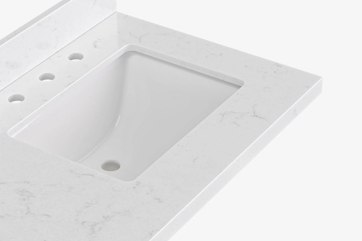 Ariel cambridge 66 inch double rectangle sink bathroom vanity with carrara white quartz countertop 1.5 edge in grey