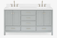 Ariel cambridge 66 inch double rectangle sink bathroom vanity with carrara white quartz countertop 1.5 edge in grey