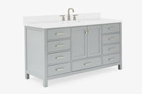 Ariel cambridge 66 inch single rectangle sink bathroom vanity with carrara white quartz countertop 1.5 edge in grey