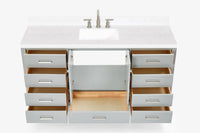 Ariel cambridge 66 inch single rectangle sink bathroom vanity with carrara white quartz countertop 1.5 edge in grey