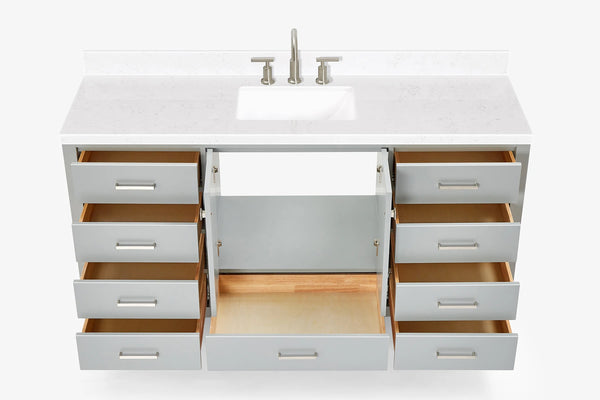 Ariel cambridge 66 inch single rectangle sink bathroom vanity with carrara white quartz countertop 1.5 edge in grey