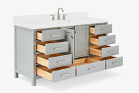 Ariel cambridge 66 inch single rectangle sink bathroom vanity with carrara white quartz countertop 1.5 edge in grey