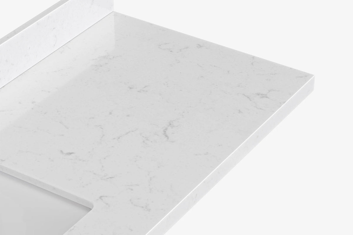Ariel cambridge 66 inch single rectangle sink bathroom vanity with carrara white quartz countertop 1.5 edge in grey