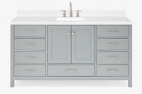 Ariel cambridge 66 inch single rectangle sink bathroom vanity with carrara white quartz countertop 1.5 edge in grey