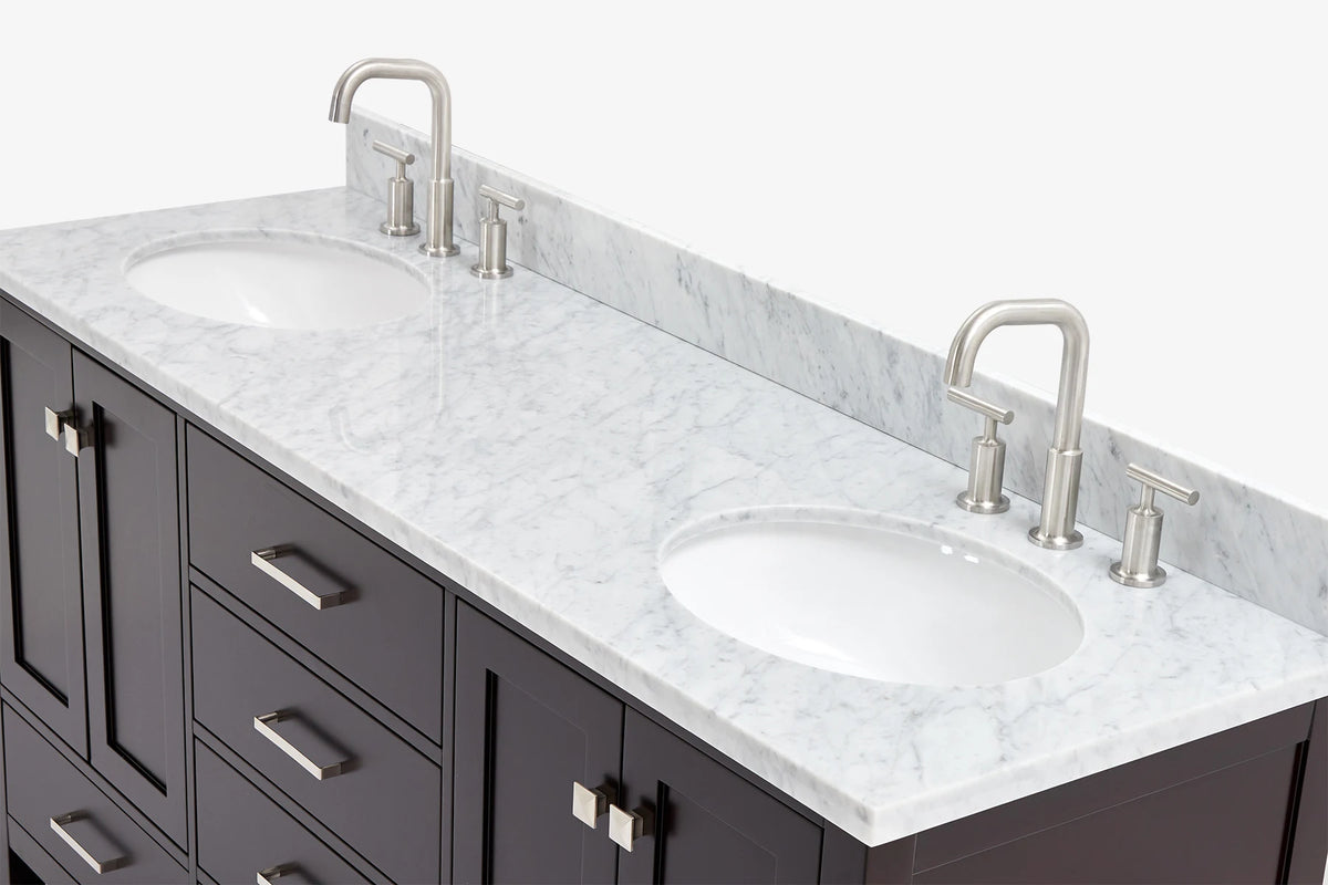 Ariel cambridge (66"&67") in double oval sink bathroom vanity with marble countertop (0.75" & 1.5").