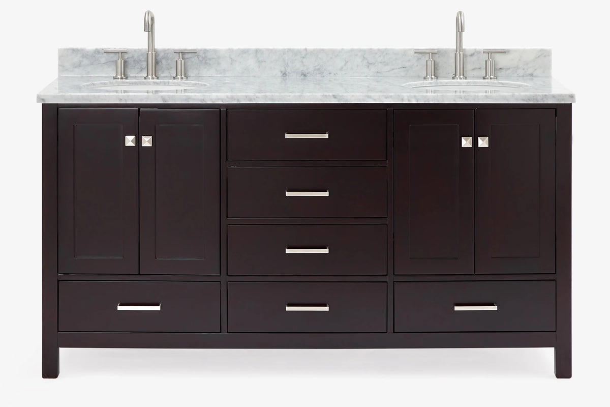 Ariel cambridge (66"&67") in double oval sink bathroom vanity with marble countertop (0.75" & 1.5").